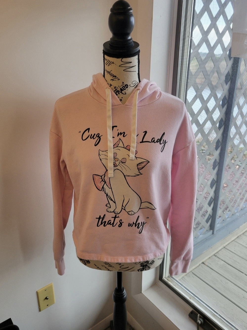 Disney The Ariatocats MARIE "I'm A Lady" Light Pink Graphic Hooded Sweatshirt